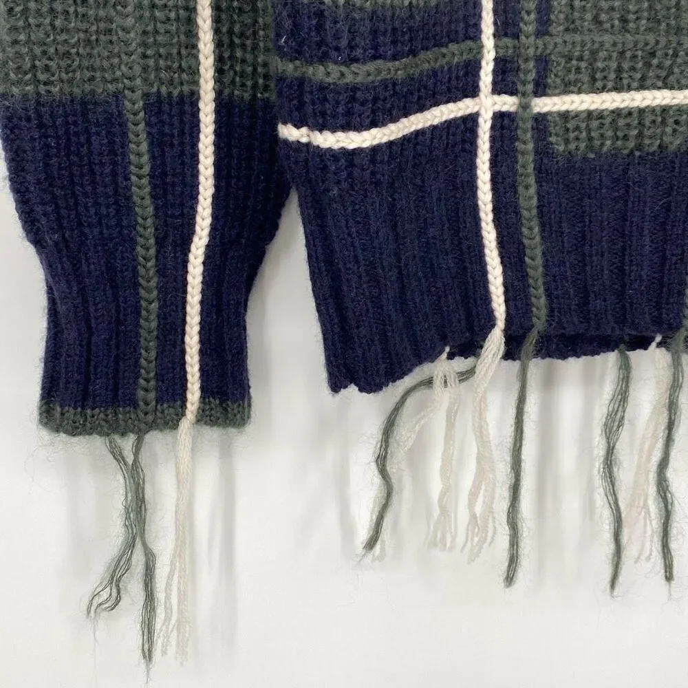 Tory Burch Eden Wool Blend Chunky Pullover Sweater Green‎ Navy XS